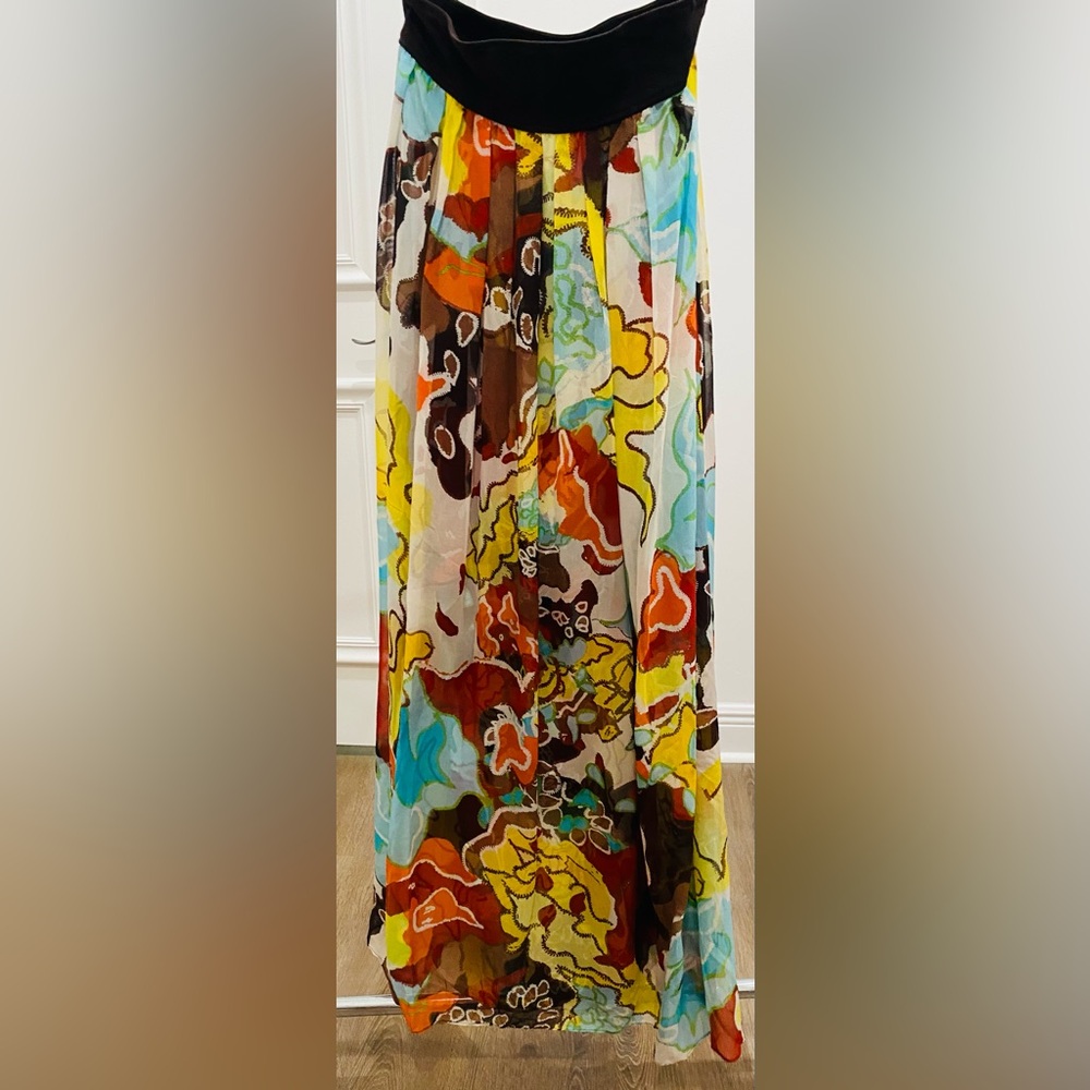 VINTAGE DVF PRINTED STRAPLESS MAXI DRESS